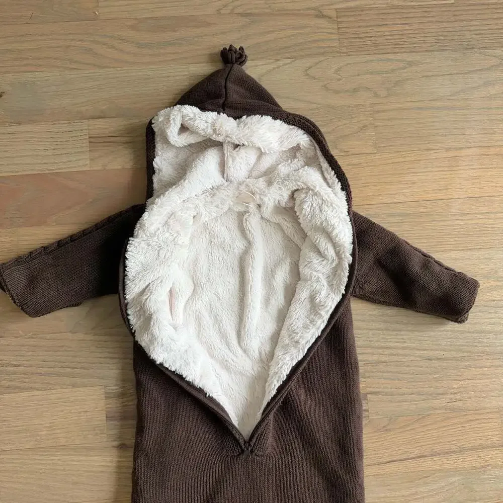 Gap Ado(RED) Brown Knit Baby Wearable Blanket Bunting Sack Hooded 6-12 Months